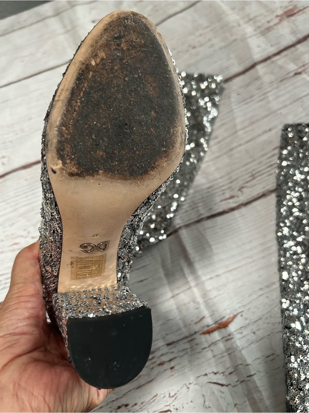 Dolce & Gabbana Silver Sequin Knee-High Block Heel Sock Boots Sz 37 - Picture 10 of 16